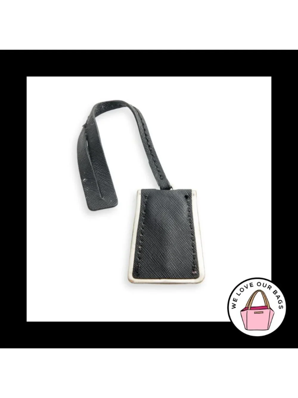 MICHAEL KORS CLOCHETTE Silver Key Black Leather Bag Charm Hang Tag Keychain Fob
